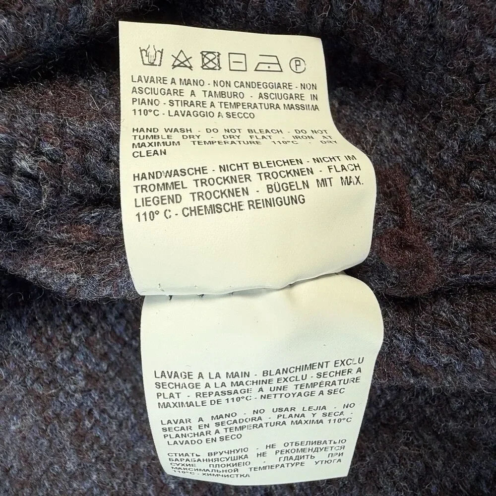 Gran Sasso Mens 54/L Virgin Wool Full Button Front Sweater Navy Burgundy Italy